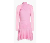 Ruched stretch-lace mini dress - Pink