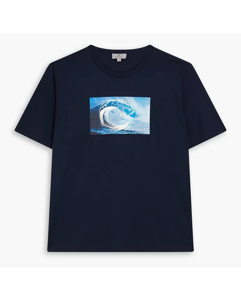 Canali Printed cotton-jersey T-shirt - Blue Blue