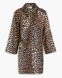 Ganni Ruched leopard-print cotton-mousseline shirt - Animal print Animal