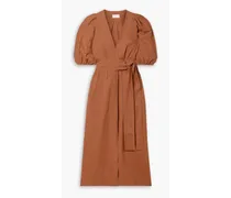 Fiona linen wrap midi dress - Brown