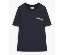 Embroidered slub cotton-jersey T-shirt - Blue