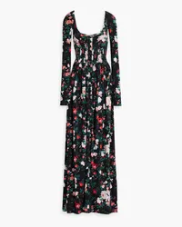 Paco Rabanne Pintucked floral-print stretch-jersey maxi dress - Black Black