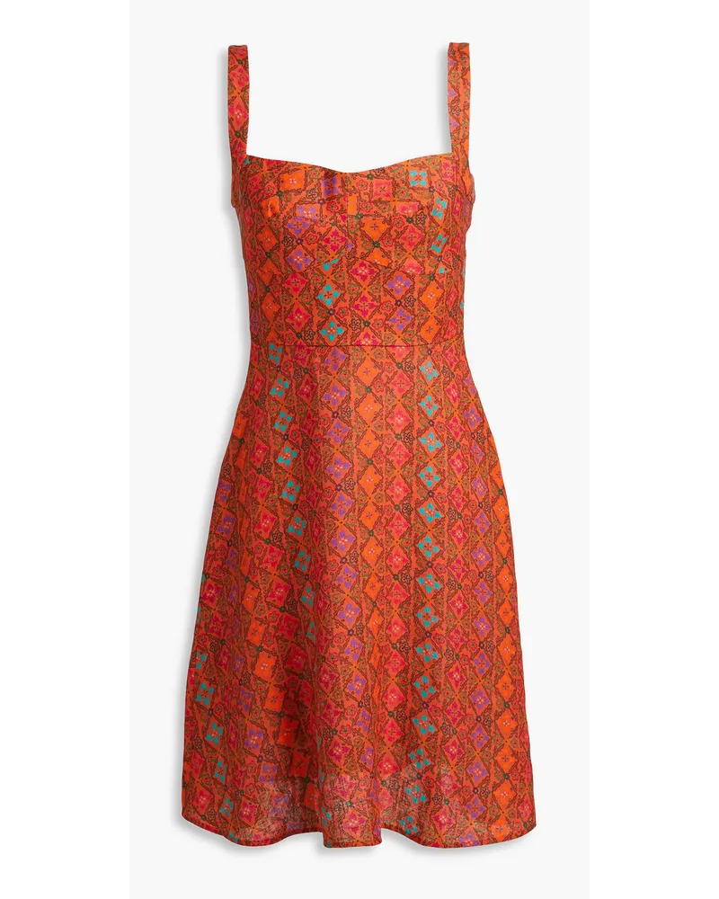 Saloni Rachel printed linen mini dress - Brown Brown