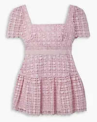 Self-Portrait Grosgrain-trimmed corded lace mini dress - Pink Pink