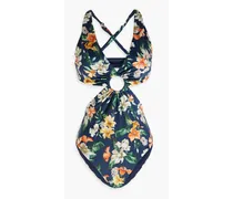 Cutout floral-print swimsuit - Blue