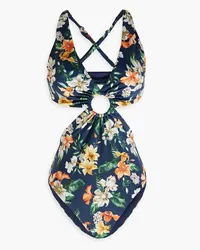 Onia Cutout floral-print swimsuit - Blue Blue