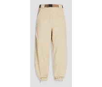 Belted cropped cotton-corduroy tapered pants - White