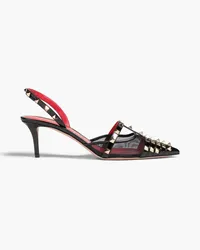 Valentino Garavani Rockstud Alcove mesh and patent-leather slingback pumps - Black Black