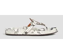 Braided snake-effect leather sandals - White