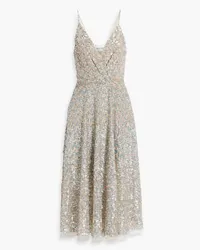 Valentino Garavani Wrap-effect sequined tulle midi dress - Neutral Neutral