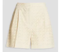 Pleated broderie anglaise cotton shorts - White