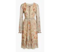 Paisley-print lace-up silk-chiffon dress - White