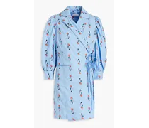 Floral-print organic cotton-poplin mini wrap dress - Blue