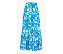 Belted printed cotton-voile maxi skirt - Blue
