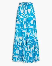 Rebecca Vallance Belted printed cotton-voile maxi skirt - Blue Blue