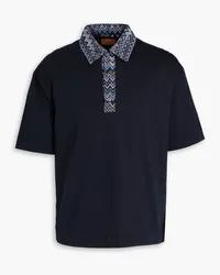 Missoni Crochet knit-trimmed cotton-jersey polo shirt - Blue Blue