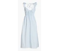 The Olivia gathered cotton-blend poplin midi dress - Blue