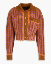 Jacquemus Striped open-knit brushed cotton-blend cardigan - Brown Brown