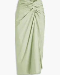 Brunello Cucinelli Twist-front crinkled cotton-blend poplin midi skirt - Green Green