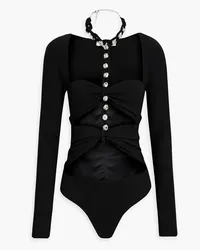 Area Cutout crystal-embellished jersey bodysuit - Black Black