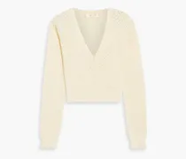 Janie cropped pointelle-knit organic cotton cardigan - Neutral