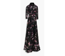 Floral-print silk-organza gown - Black