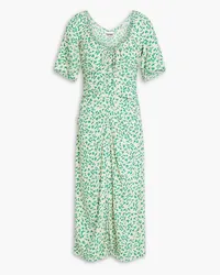 Ganni Ruched printed crepe midi dress - Green Green