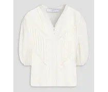 Embellished satin-jacquard blouse - White
