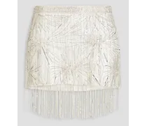 Beatrix fringed embellished crepe mini skirt - White