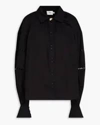 Aje. Camille embellished cutout cotton-poplin shirt - Black Black