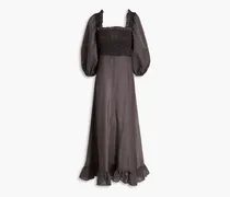 Shirred gingham seersucker midi dress - Black