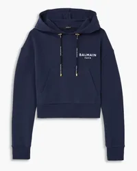 Balmain Cropped logo-print French cotton-terry hoodie - Blue Blue