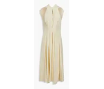 Cutout pleated silk-crepe midi dress - Neutral
