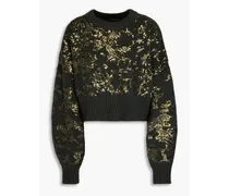 Cropped sequin-embellished wool-bend sweater - Green