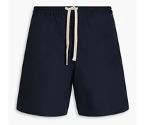 Cotton and linen-blend drawstring shorts - Blue