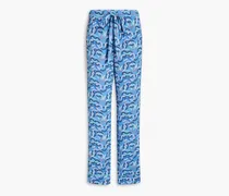 Cinzia printed crepe straight-leg pants - Blue