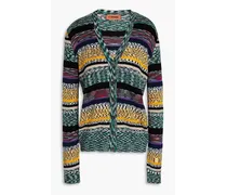 Marled intarsia-knit wool-blend cardigan - Green