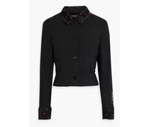 Jacquard-trimmed wool jacket - Black