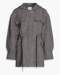 Sandro Houndstooth wool-blend felt hooded parka - Black Black