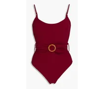 Belted ribbed swimsuit - Burgundy