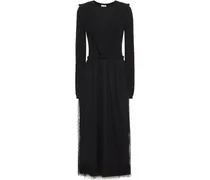 Ruffled stretch-knit and point d'esprit midi dress - Black