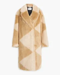 STAND Genevieve checked faux fur coat - Neutral Neutral