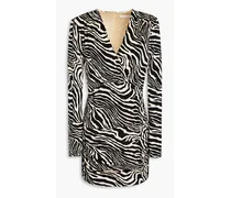 Mariana wrap-effect ruched zebra-print jersey mini dress - Animal print