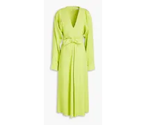 Wrap-effect pleated satin-crepe midi dress - Green