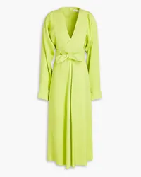 Victoria Beckham Wrap-effect pleated satin-crepe midi dress - Green Green