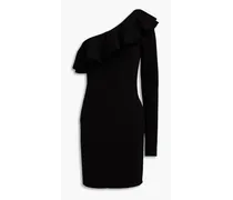 One-sleeve ruffled stretch-knit mini dress - Black