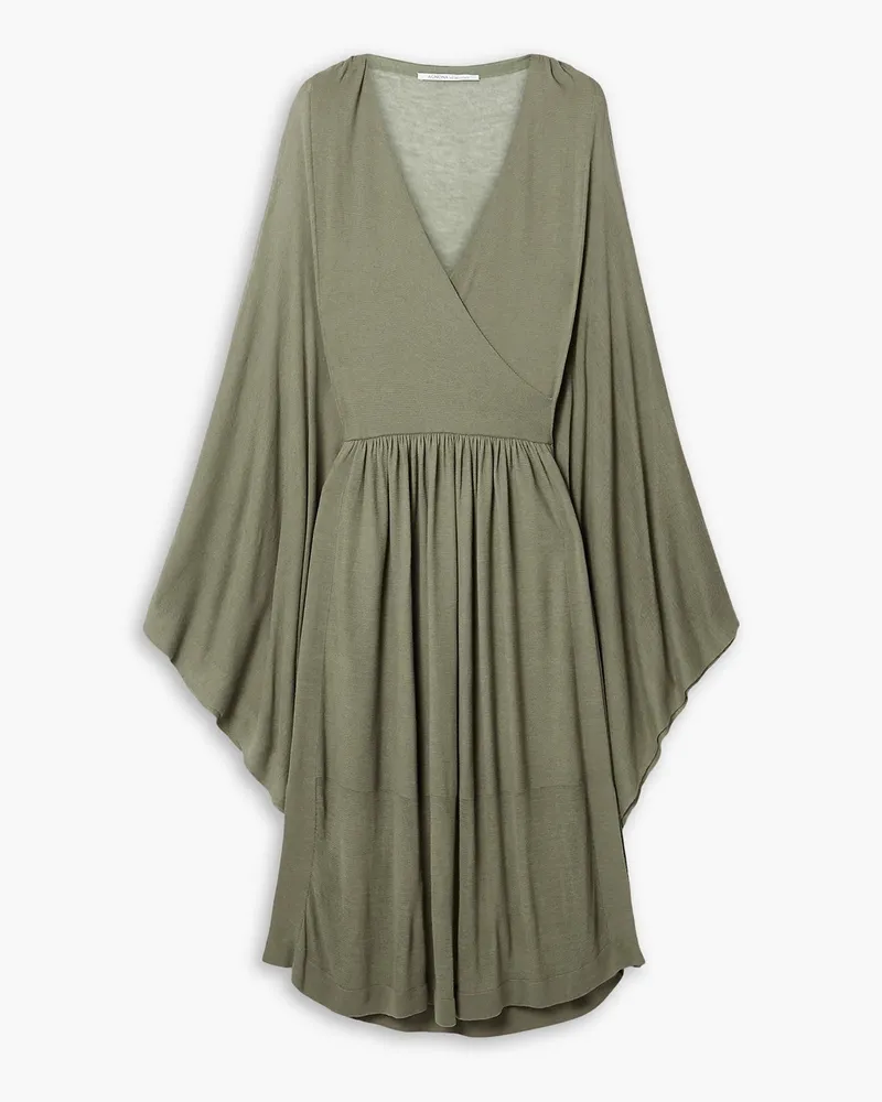 AGNONA Wrap-effect draped stretch-knit midi dress - Green Green