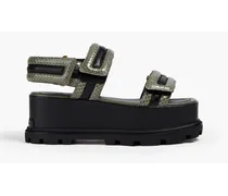 Leather and snakeskin platform slingback sandals - Green