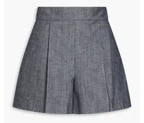 Pleated cotton-chambray shorts - Blue