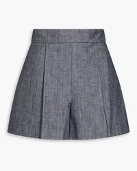 Oscar de la Renta Pleated cotton-chambray shorts - Blue Blue